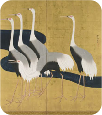 Gold crane artwork on silk